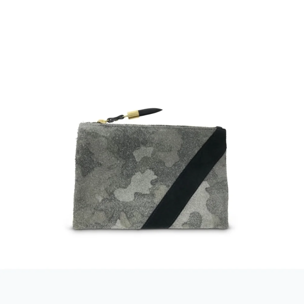 Kempton & Co. , Camo Suede Small Pouch, Grey Olive